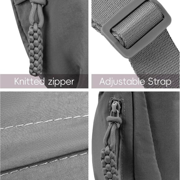 Sleek Gray Nylon Hobo Bag - Unisex Style with Adjustable Strap & Compartments - Picture 4 of 6